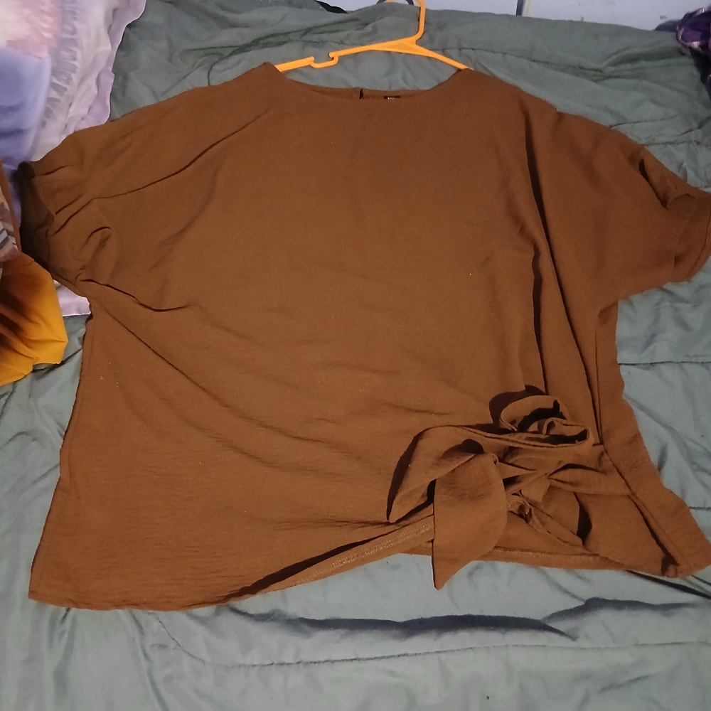 Brown Tie-Front Women's Top